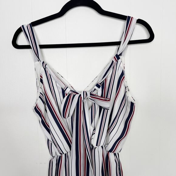 Sienna Sky Striped Button Front Jumpsuit Tie Back White Blue Red M Tie Waist - Picture 7 of 11